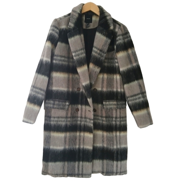 Vintage Forever 21 Jacket Duster All Over Curve Long-Line Overcoat Shadow Check - Picture 3 of 15